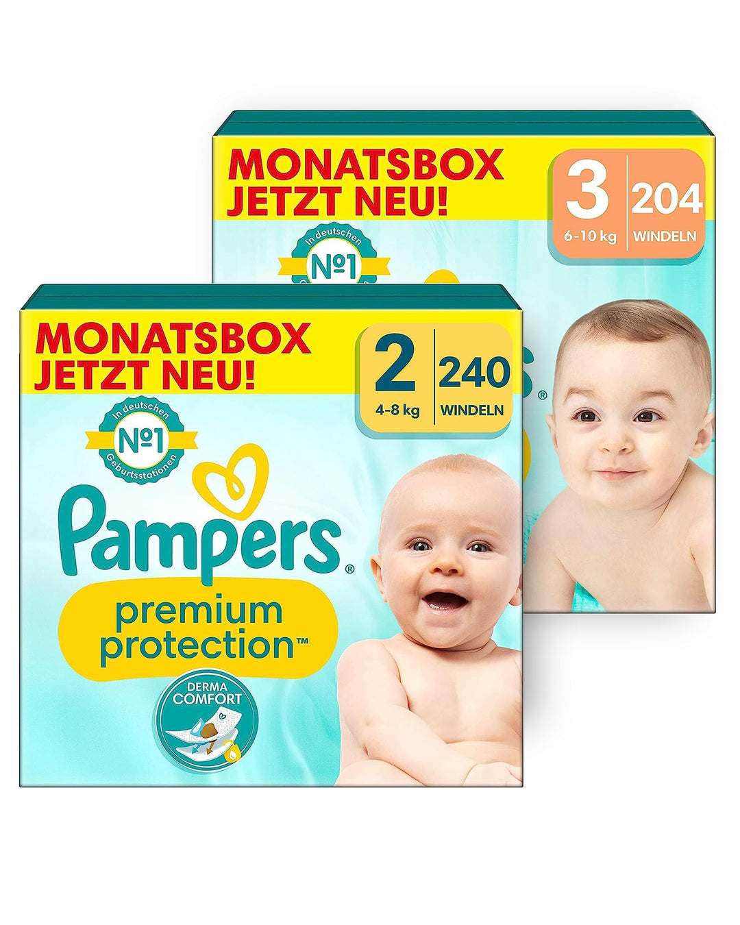 Pampers Premium Protection Baby Set mit Windeln Grösse 2 (4-8kg, 240 Stück) und Grösse 3 (6-10kg, 20