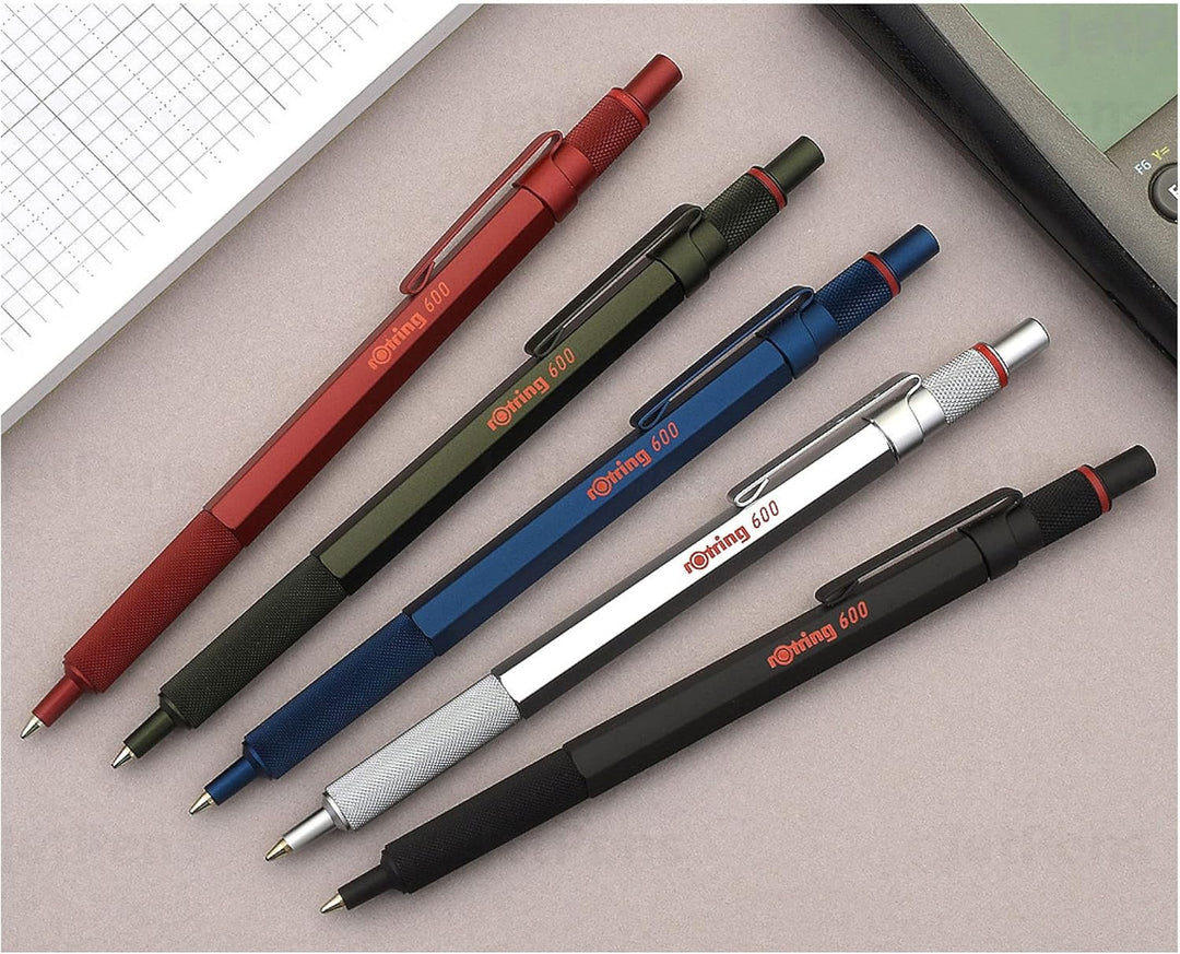 rOtring 600 Kugelschreiber | mittlere Spitze | Schwarze Tinte | silberfarbener Schaft | nachfüllbar,
