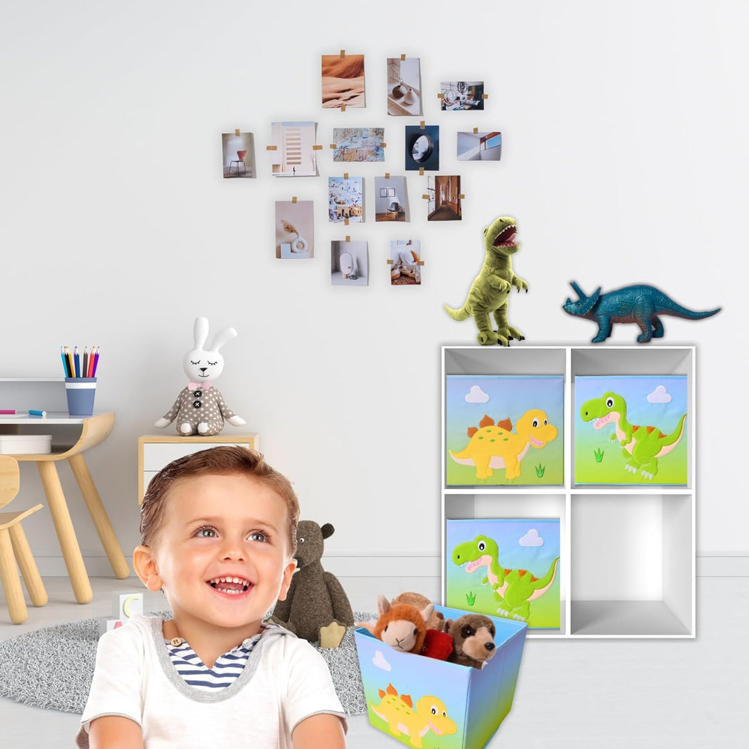 TE-Trend 4 Stück Dino Dinosaurier Motiv Regal Aufbewahrungsbox Kinder Kinderzimmer Faltbox Aufbewahr