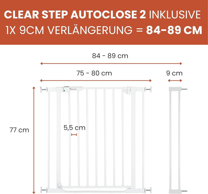 hauck Treppenschutzgitter Türschutzgitter Clear Step Autoclose 2 Set inkl. 9 cm Verlängerung für Bre