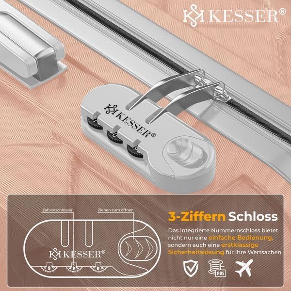 KESSER® Reisekoffer Set 4-teilig | Kofferset ABS Hartschalenkoffer mit Zahlenschloss, Kofferwaage &