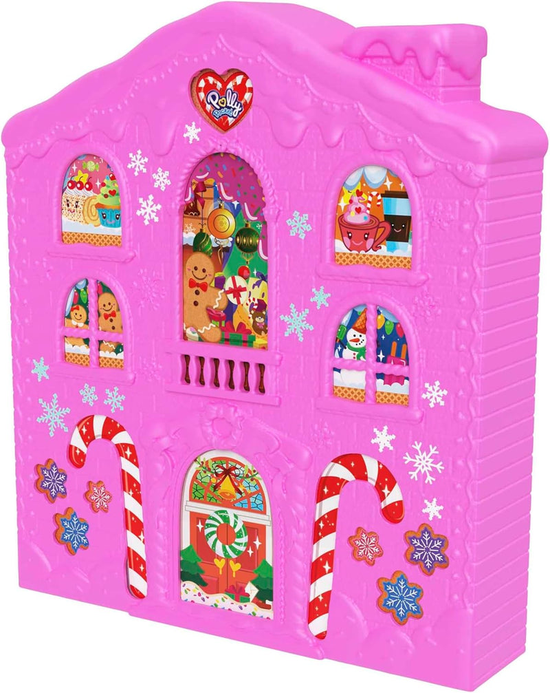 POLLY POCKET Adventskalender-Haus - 25 Überraschungen, 2 Puppen, 27 Zubehörteile, Lebkuchenhaus-Desi