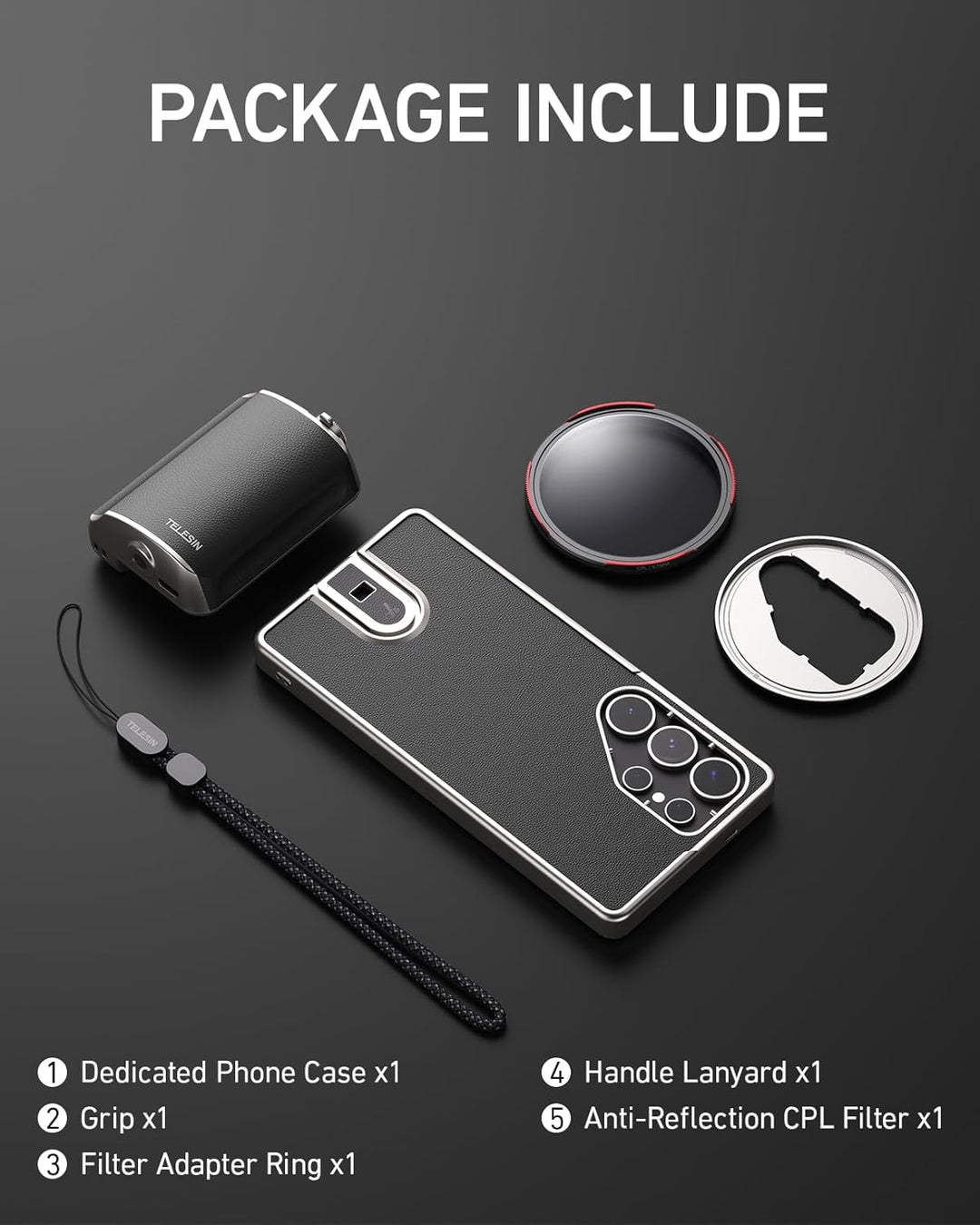 TELESIN Fun Shot Mastergrip Smartphone Kameragriff Fotografie Set (Griff + Smartphone Hülle + 67mm C