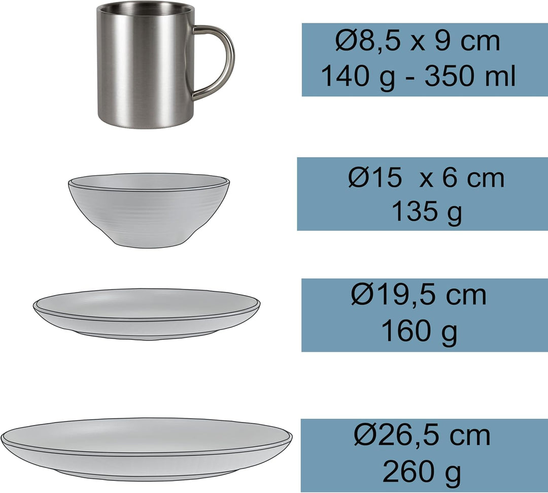 Melamin Geschirr Set Rot Schwarz mit Edelstahl Thermo Tassen doppelwandig - Tonoptik Essgeschirr - C