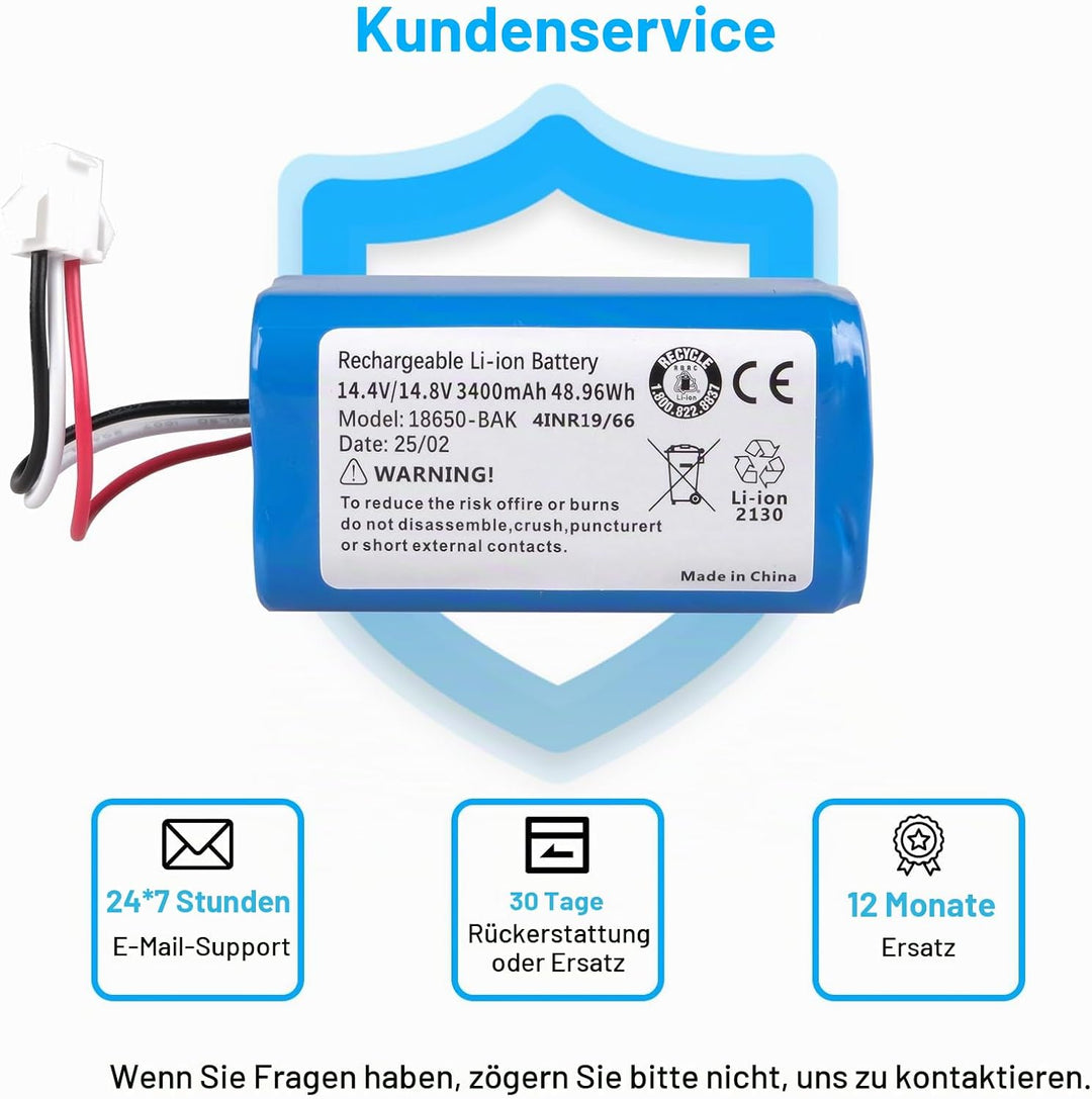 3400 mAh Ersatzakku Kompatibel mit AIRROBO P20 Roboter Staubsauger Akku, 14,4 V/ 14,8 V Li-Ionen Akk
