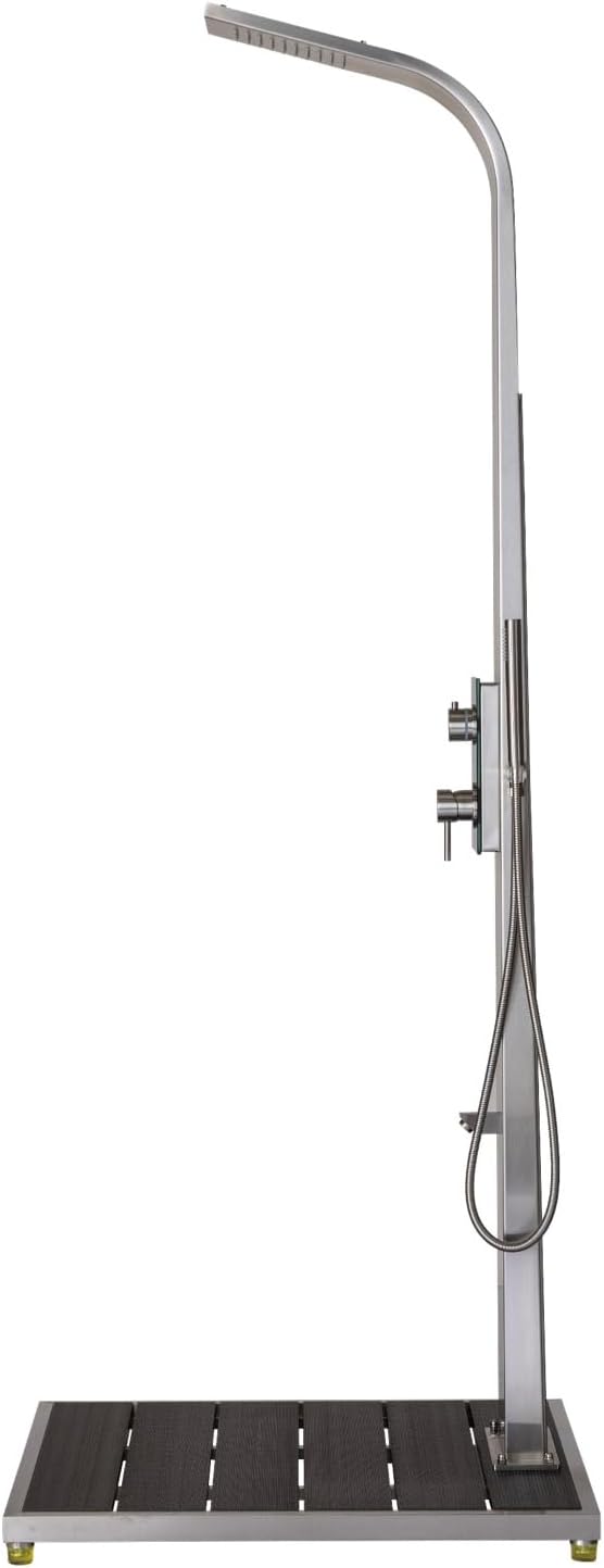 IDEAL Kalt- und Warmwasserdusche HELENA mit Edelstahlfront Edelstahl V2A gebürstet | Inkl. Bodenplat