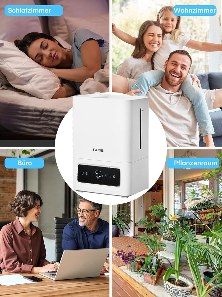 FOHERE 6L Luftbefeuchter für Grosse Räume, 60H Kaltnebel leiser Humidifier für Kinderzimmer, Schlafz