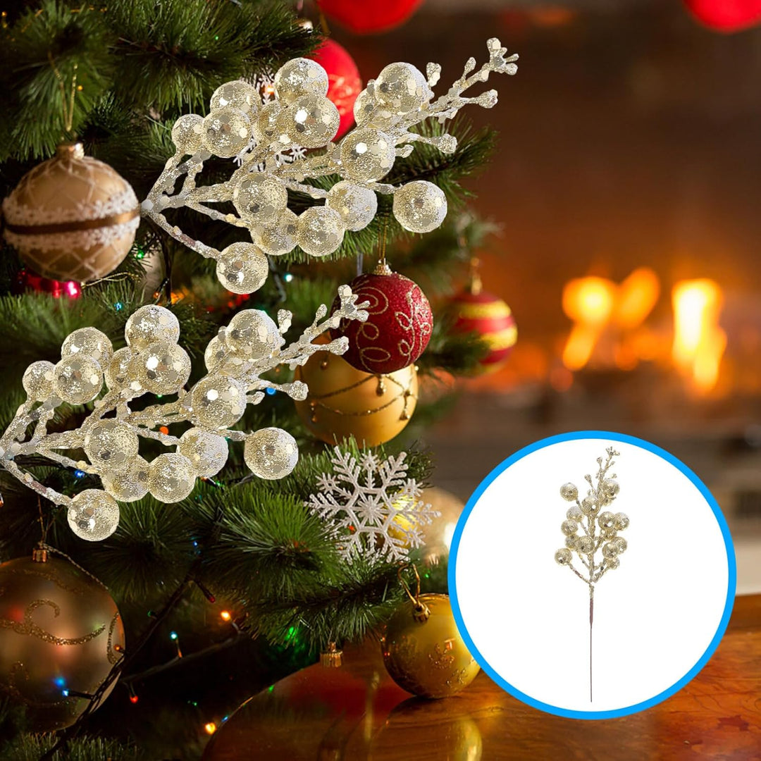 VANZACK Künstliche Weihnachts-Beerenstiele Künstliche Schneeflocken-Beerenzweig-Arrangements Dekorat