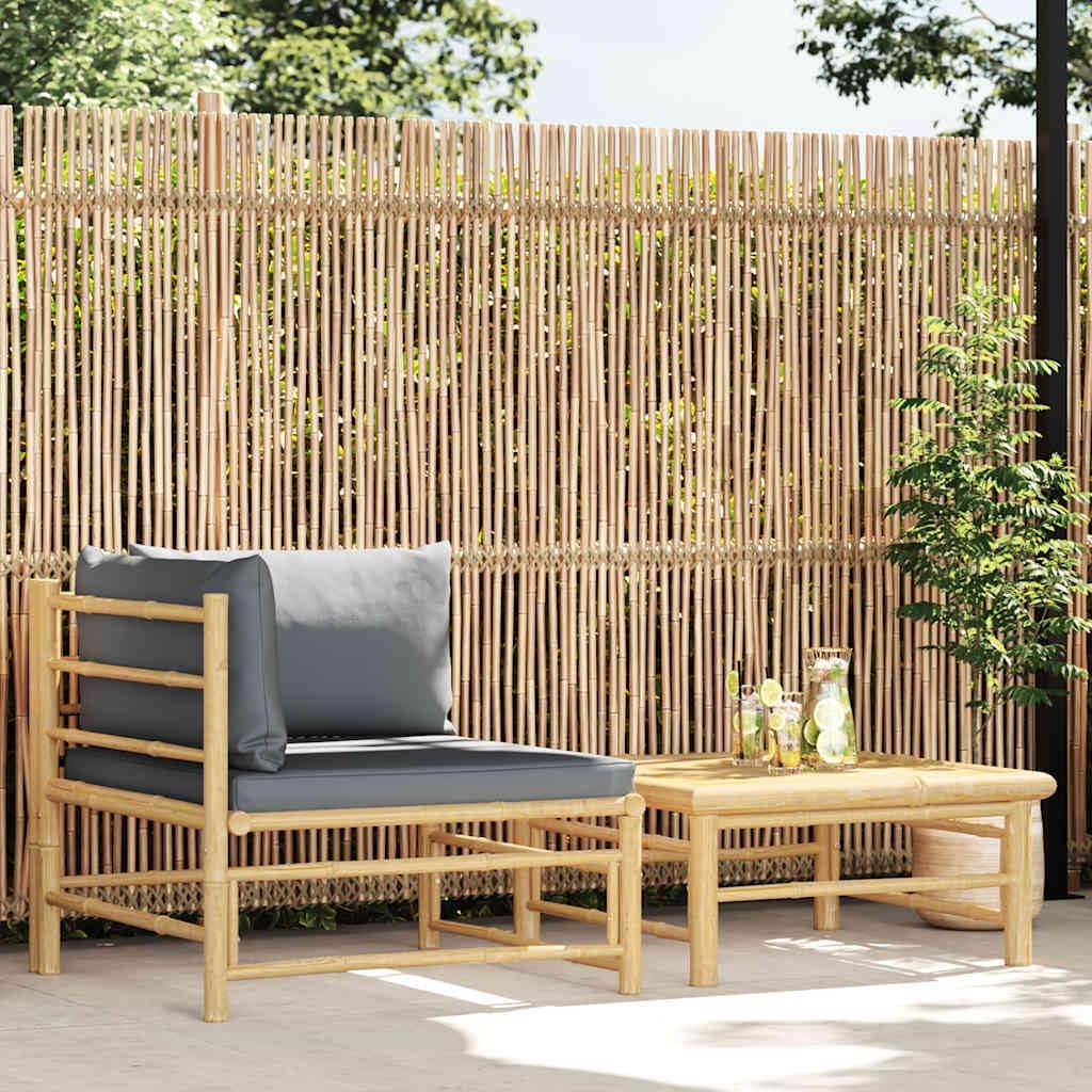 vidaXL Gartenmöbel 2-TLG. mit Dunkelgrauen Kissen Lounge Sofa Tisch Beistelltisch Sitzgruppe Ecksofa