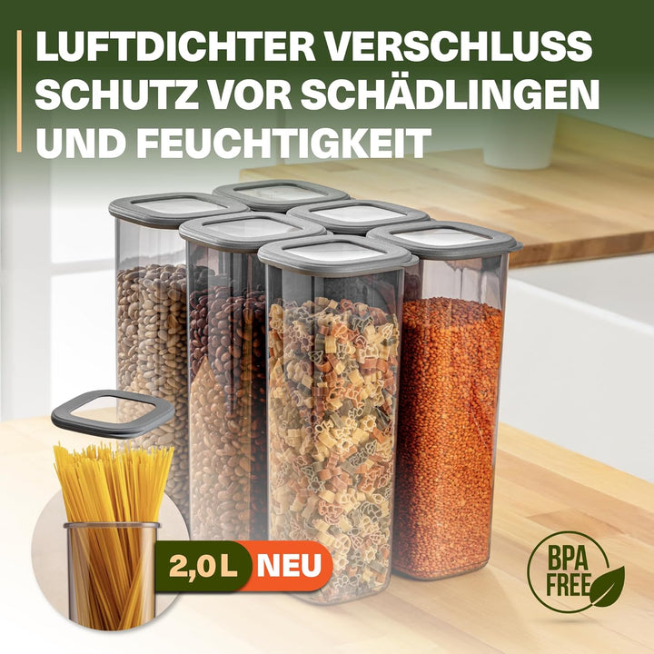 Vorratsdosen mit Deckel Luftdicht, 6er Vorratsbehälter Set BPA-Frei, Vorratsdose zur Müsli Mehl Aufb