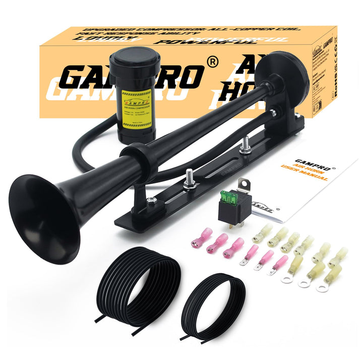 Gampro 12 V 150 dB Lufthupe, 445mm, Chrom, Zink, einzelne Trompete, LKW, Lufthupe mit Kompressor, fü