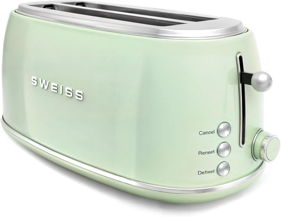 SWEISS Vintage Toaster GRV7, 2 Schlitze, 6 Bräunungsstufen, Spezialbreite für Baguettes, Auftaufunkt