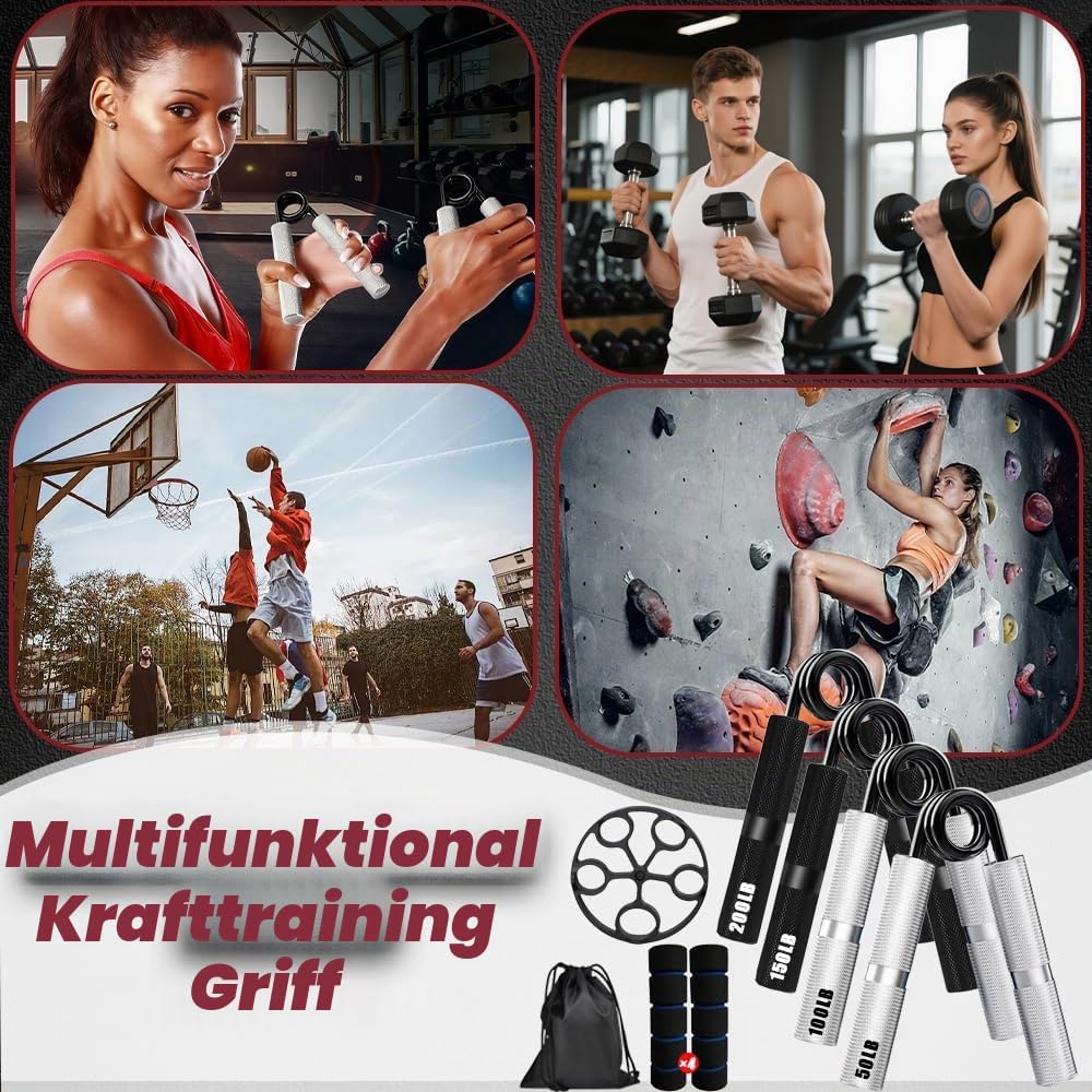 Handtrainer Unterarmtrainer, 4er (50-200LB) Metall Griffkraft Trainer Set mit Fingerstrecker, Handtr