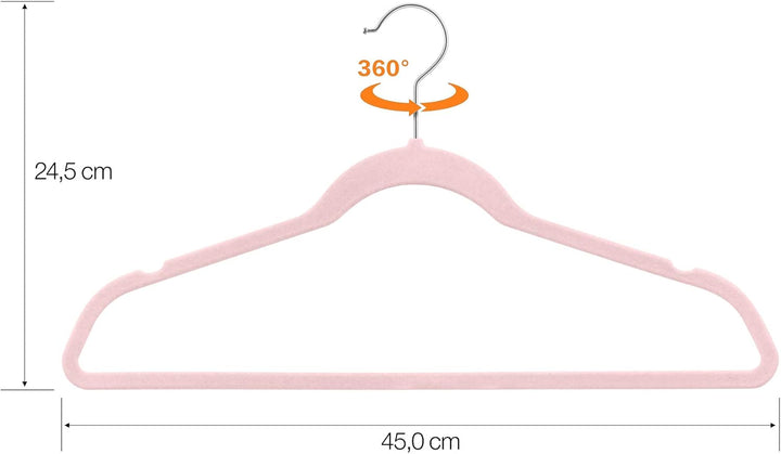 50 Stück hochwertige Samt Kleiderbügel in der Farbe Rosa mit Silber Haken/Anti-Rutsch/von StickandSh