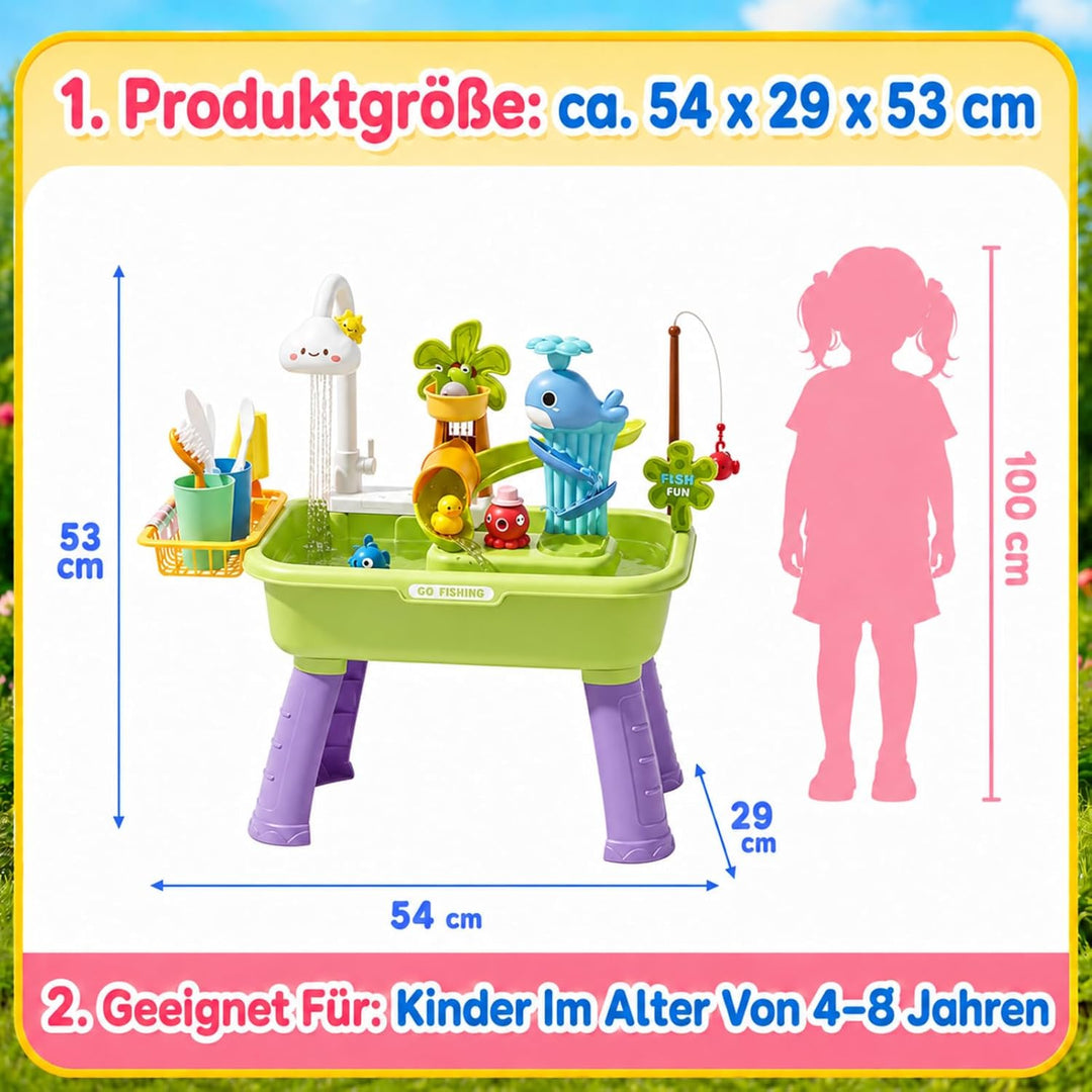 4-in-1 Spielspüle - Wassertisch Mit Pumpe Und Fliessendem Wasser | Sand Und Wasser Spielzeug | Angel