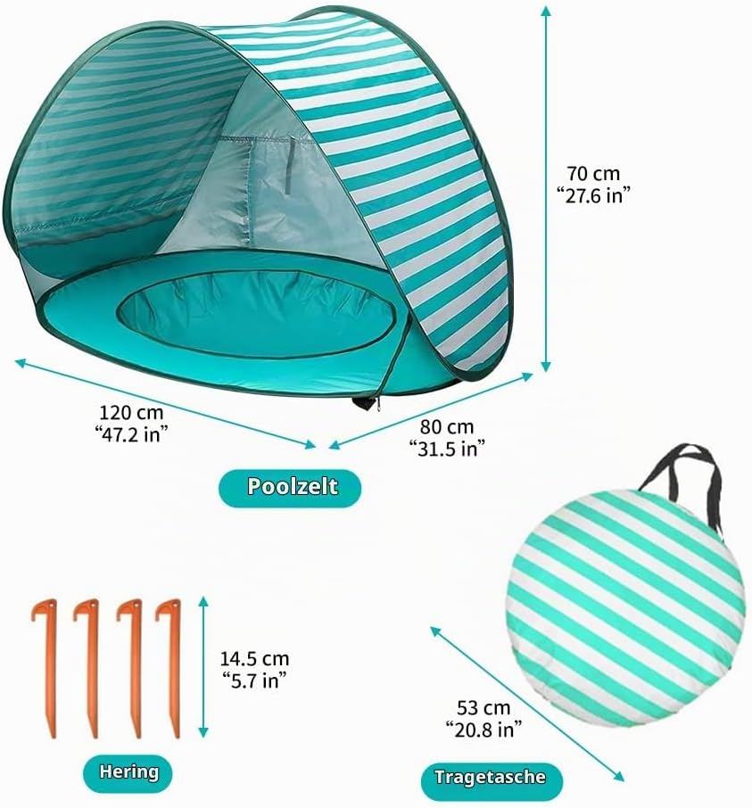 Strandmuschel Pop Up, Baby Strand Zelt mit Trennbarer Pool, UV-Schutz 50+, Strandmuschel Baby, Stran