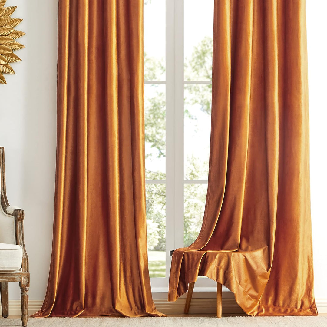 GIGIZAZA Dekorative Schwarze Vorhänge, 132 x 145 cm (Breite x Länge) Samt Orange Wohnzimmer Öse Tüll