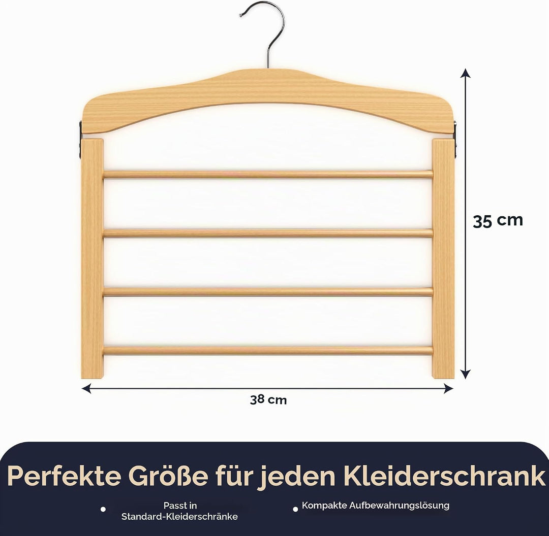Hangerworld 3 Holz Hosenbügel Mit 4 rutschfesten Hosenstegen 38cm Naturfarben Holz Kleiderbügel, 3