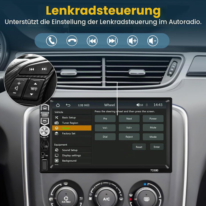 Hikity Autoradio 1 Din mit Wireless CarPlay &amp; Wireless Android Auto, 7 Zoll Auto Radio Touch Display