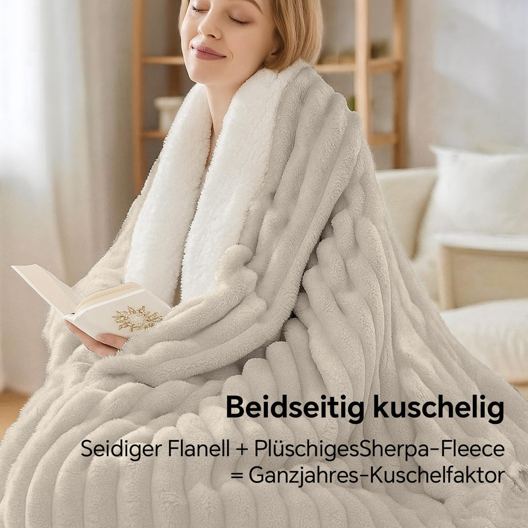 BEDELITE warme Decke Sherpa Kuscheldecke Flauschig Beige 125x150 | dicke Deko Fleecedecke, Cord Über