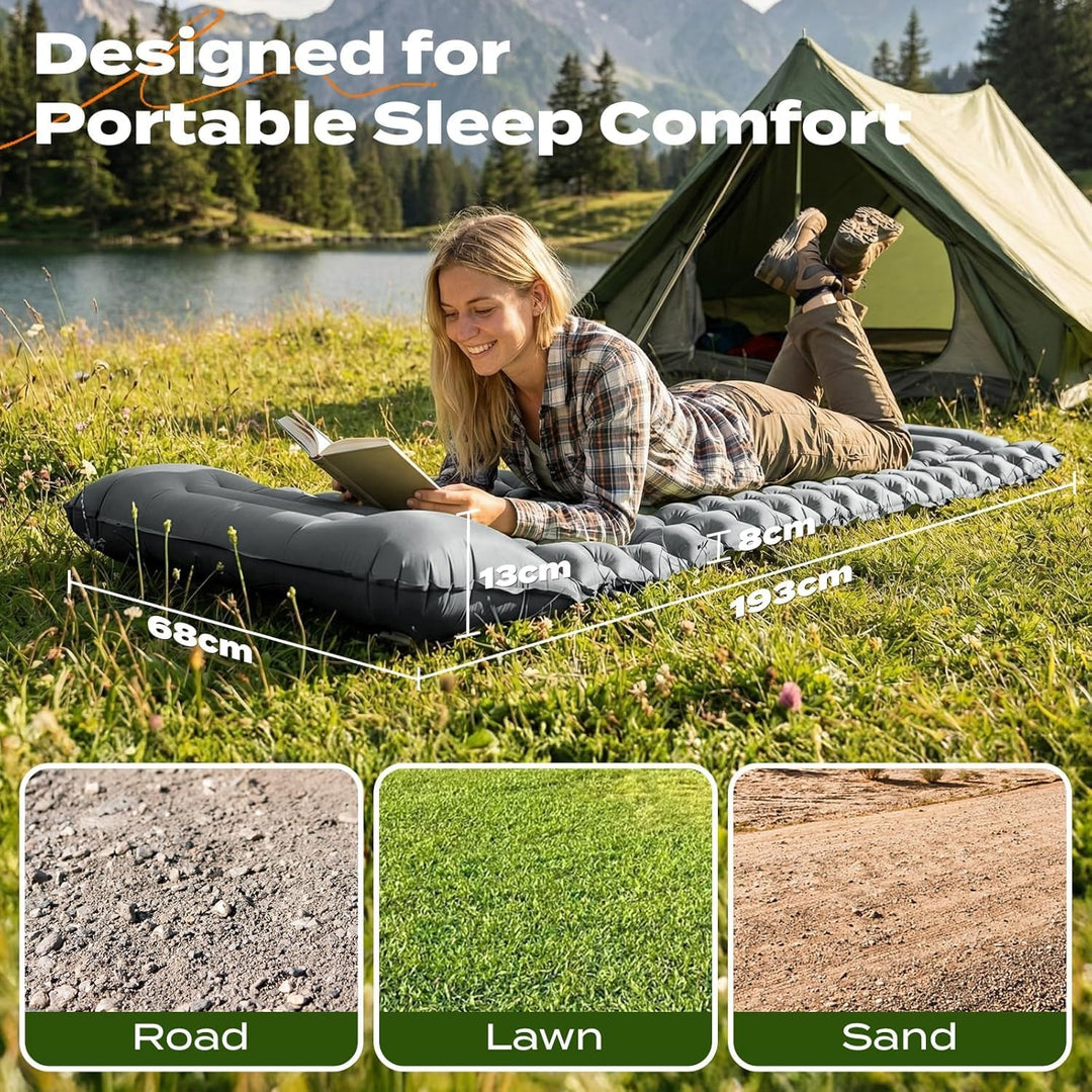 Isomatte Camping mit integrierter Fusspumpe 8cm Dicke Aufblasbare Campingmatte Outdoor, Wasserdicht