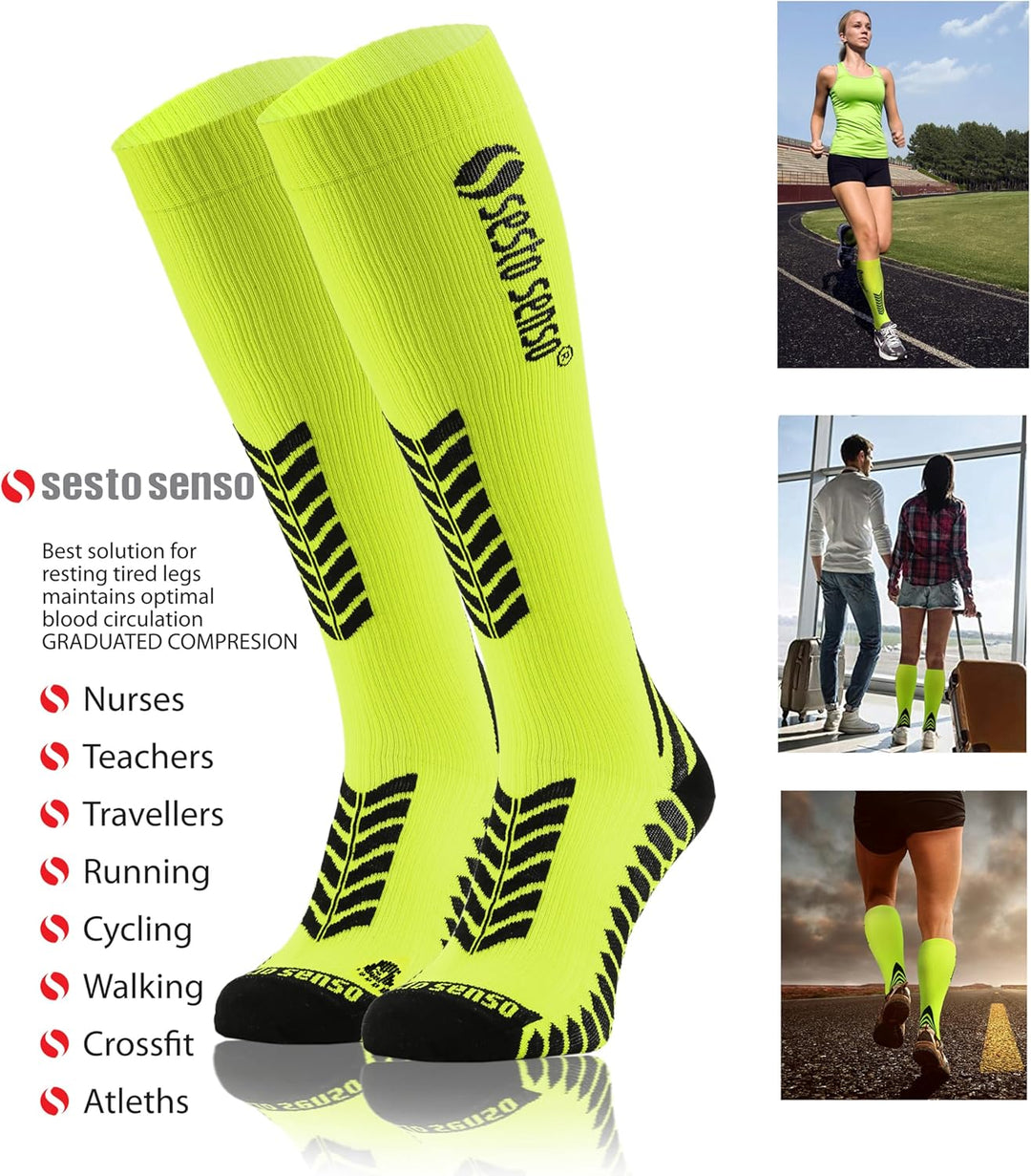 sesto senso 3 Paar Kompressionsstrümpfe Sport Damen Herren Unisex Bunt Hohe Sportsocken Laufsocken,