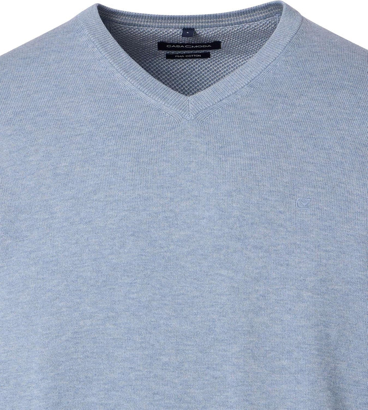 CASAMODA Herren Pullover mit V-Ausschnitt unifarben Elastischer Bund M Hellblau, M Hellblau