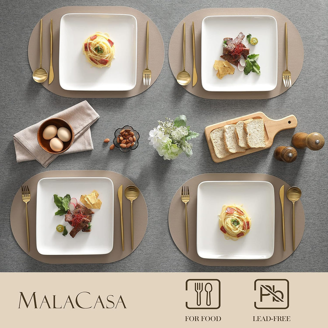 MALACASA, Serie Ivy, 4 teilig Set Porzellan Flachteller Speiseteller Essteller 25,8 X 25,8 X 3 cm fü