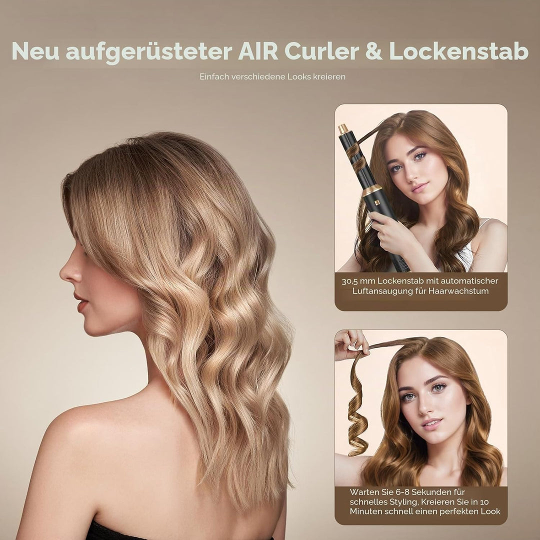Hairstyler 5 in 1 Airbrush Haarstyler | Pro Air Styler Set - 1000W Rundbürstenföhn, Air Curler, Warm