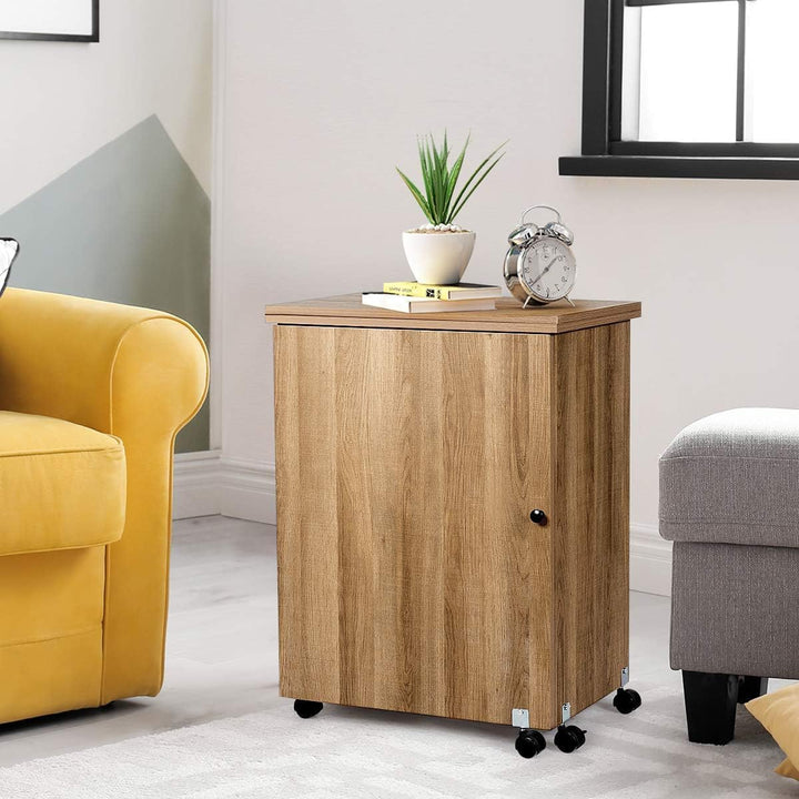 FANTASK Holz Nähschrank & Schreibtisch klappbar, Natur Nähtisch mit 3 Einlegeböden für Spulen, Nähti