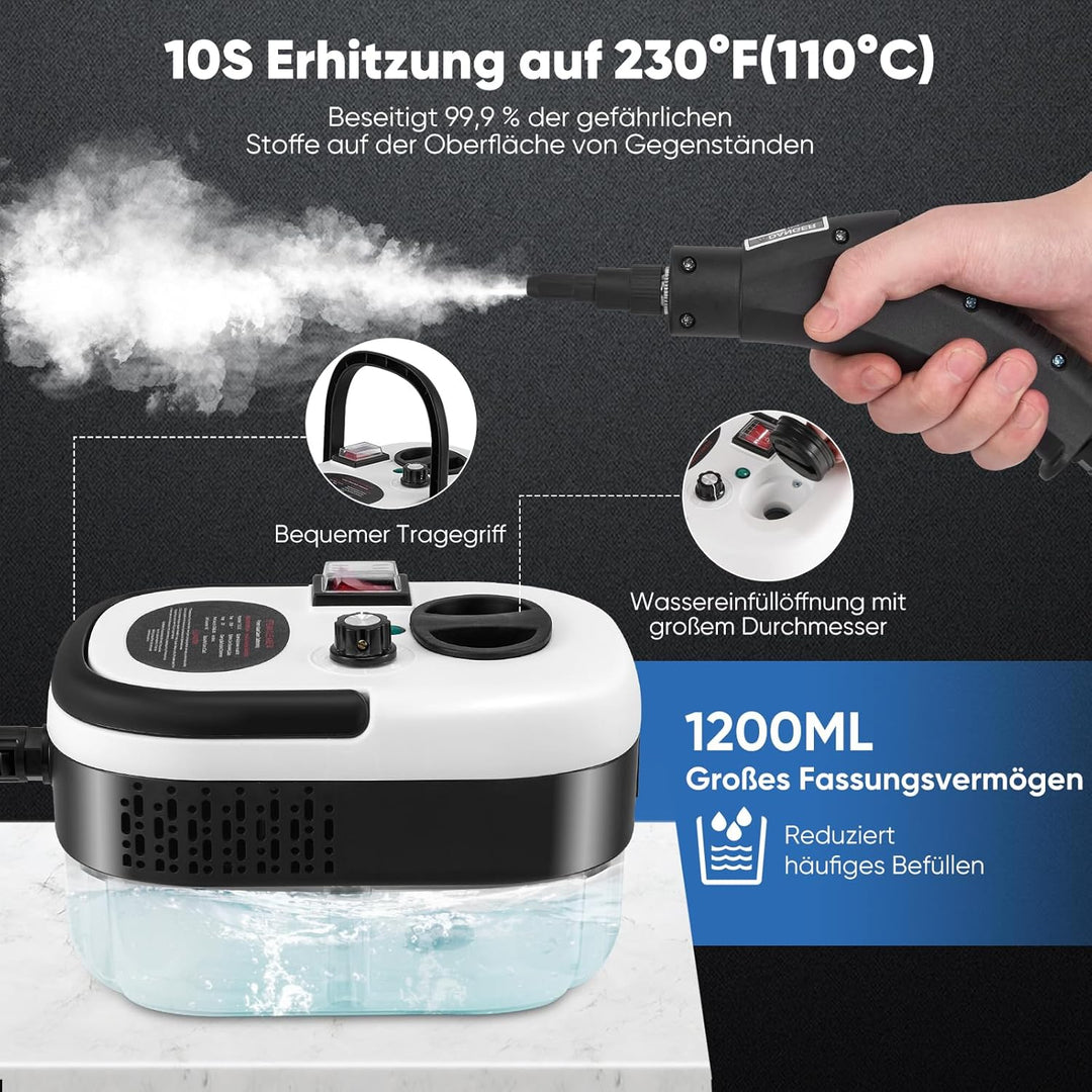 Dampfreiniger Handgerät,Steam Cleaner mit 1500ML Tank,Tragbarer Hochdruck Dampfreiniger mit 3 Arten
