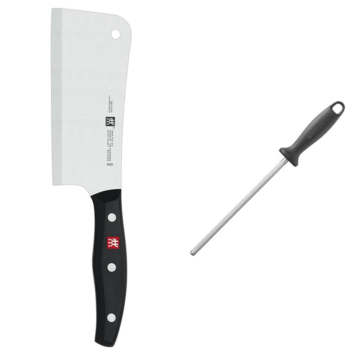 ZWILLING Twin Pollux Hackmesser, Klingenlänge: 15 cm & Wetzstahl, Verchromt, Länge: 23 cm, Kunststof
