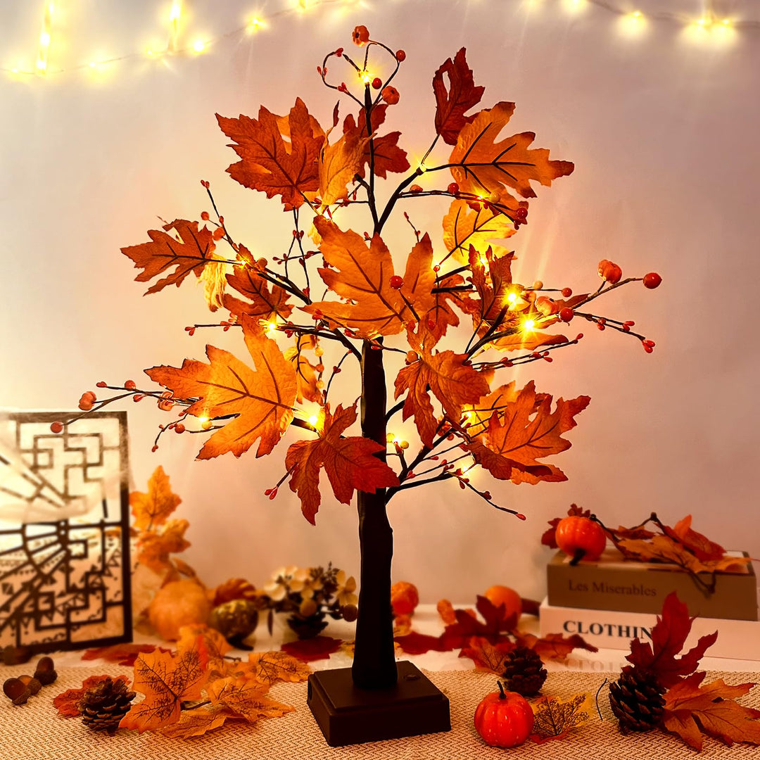 Herbstdeko Ahornblatt Baum Lichter, 61cm Herbst Dekoration Lichterbaum Für Innen mit Timer, Herbst D