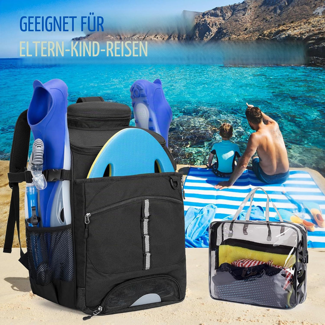 GOBUROS Schwimmrucksack mit transparenter PVC-Tasche separatem Schuhraum