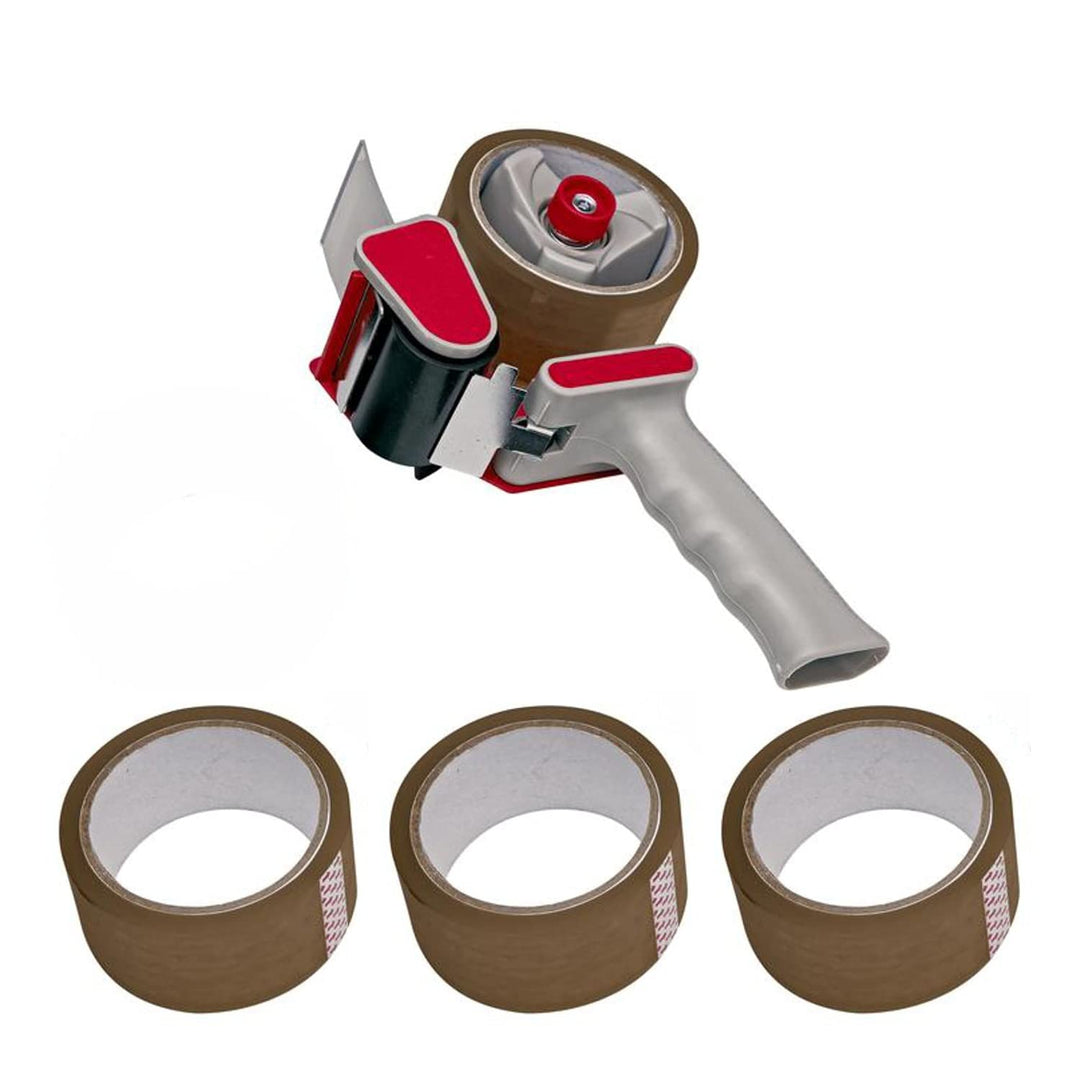 Paketbandabroller Set 5-teilig - Paketbandabroller + 4 Rollen Paketband 50mm breit ca. 66m lang brau