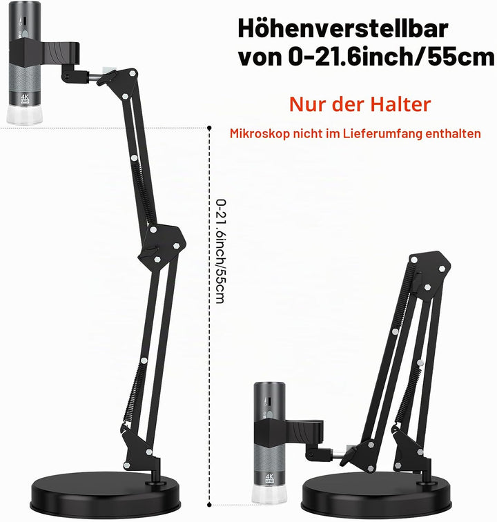 Max 53cm Einstellbarer Universalständer für Digitale Mikroskope – 360° drehbarer Arm, Tischklemme im