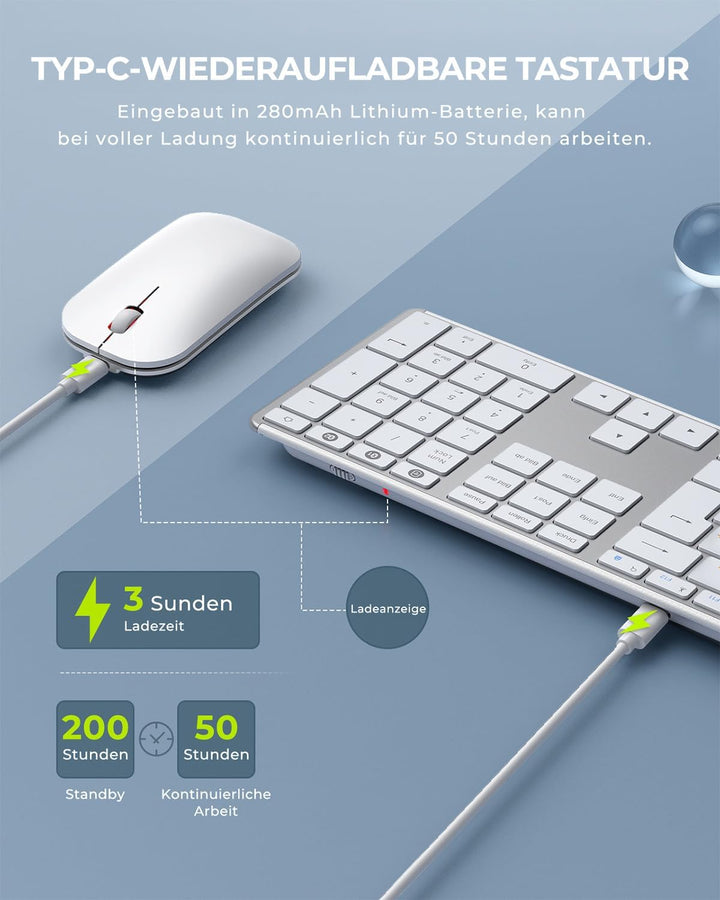 seenda SKM64-3 Bluetooth Tastatur mit Maus, Tastatur Maus Set Kabellos für Windows/Mac/iPad/Android