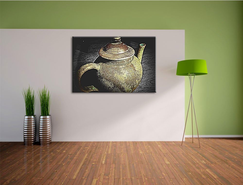 klassische alte Teekanne aus Keramik schwarz/weiss Deluxe Format: 100x70 cm auf Leinwand, XXL riesig
