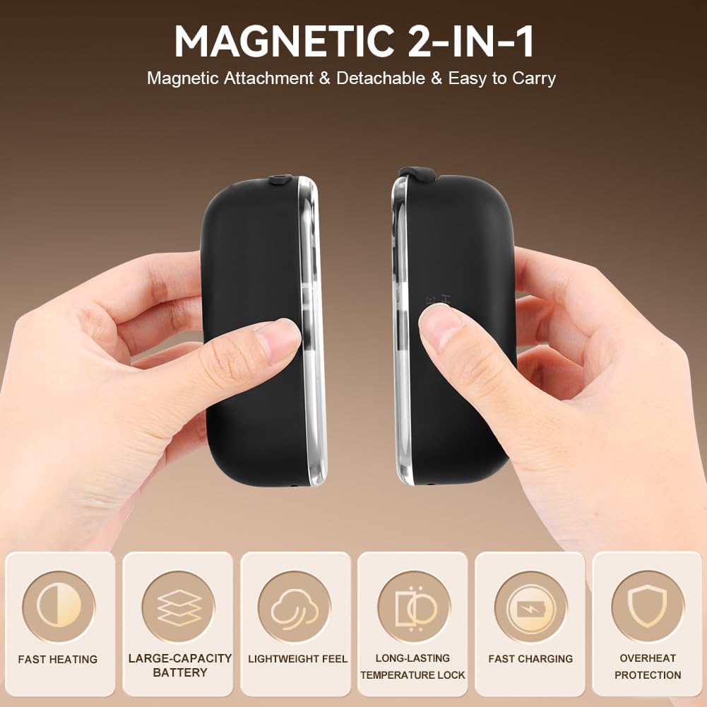 URAQT Handwärmer Elektrisch, 2er Set Magnetische Handwärmer Wiederaufladbar, Wiederverwendbar Tragba
