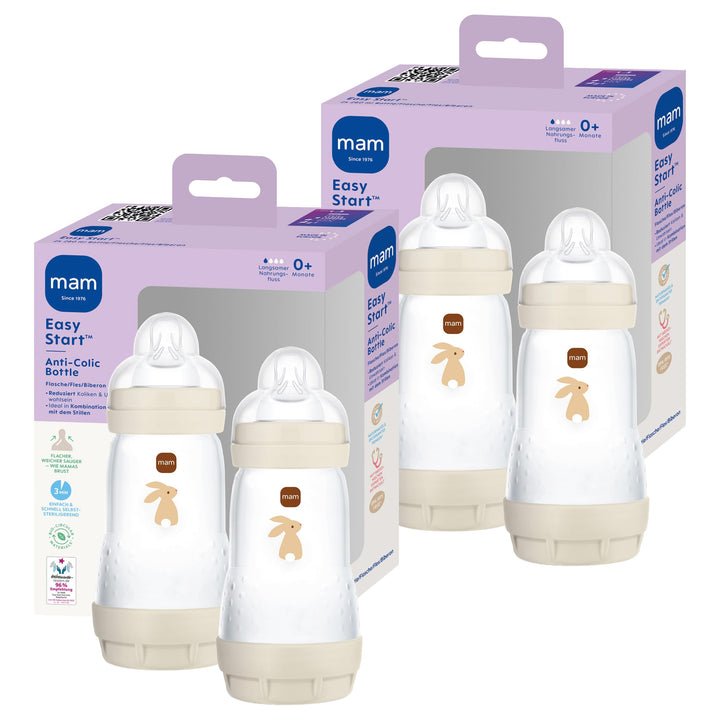MAM Easy Start Anti-Colic Babyflasche 260 ml, 4er-Set, 0+ Monate, beige
