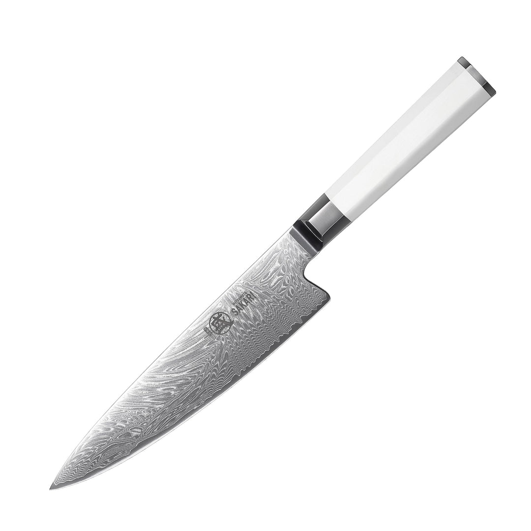 MITSUMOTO SAKARI Japanisches Damast-Küchenmesser, 8 Zoll Klinge aus Extrem Scharfem VG-Pro Stahl, Pr