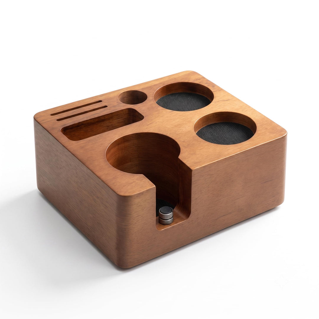 Tamperstation 58mm, Espresso Tamper Station mit 7 Aufbewahrungsfächer | Höhenverstellbar Siebträger