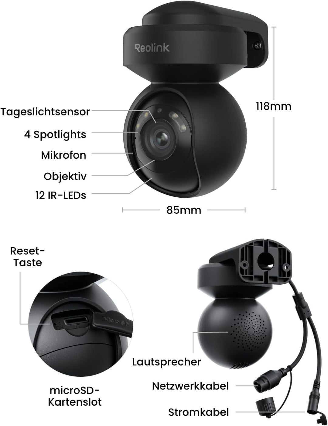 Reolink 4K PTZ Überwachungskamera Aussen WLAN, 3X Optischem Zoom, Auto-Tracking, 2,4/5GHz Wi-Fi, Per