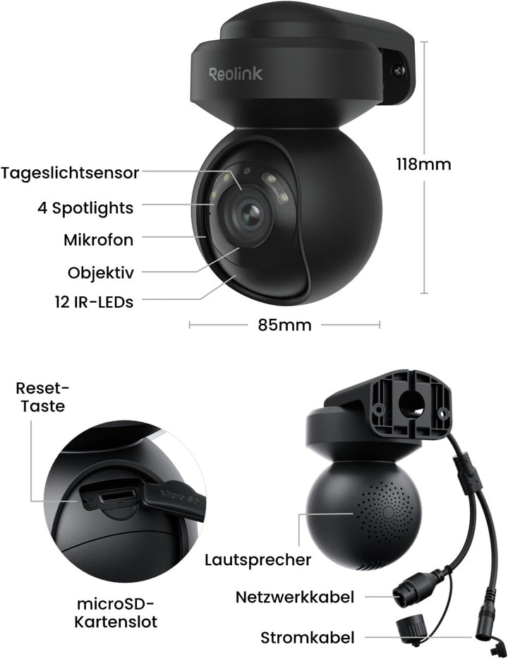 Reolink 4K PTZ Überwachungskamera Aussen WLAN, 3X Optischem Zoom, Auto-Tracking, 2,4/5GHz Wi-Fi, Per