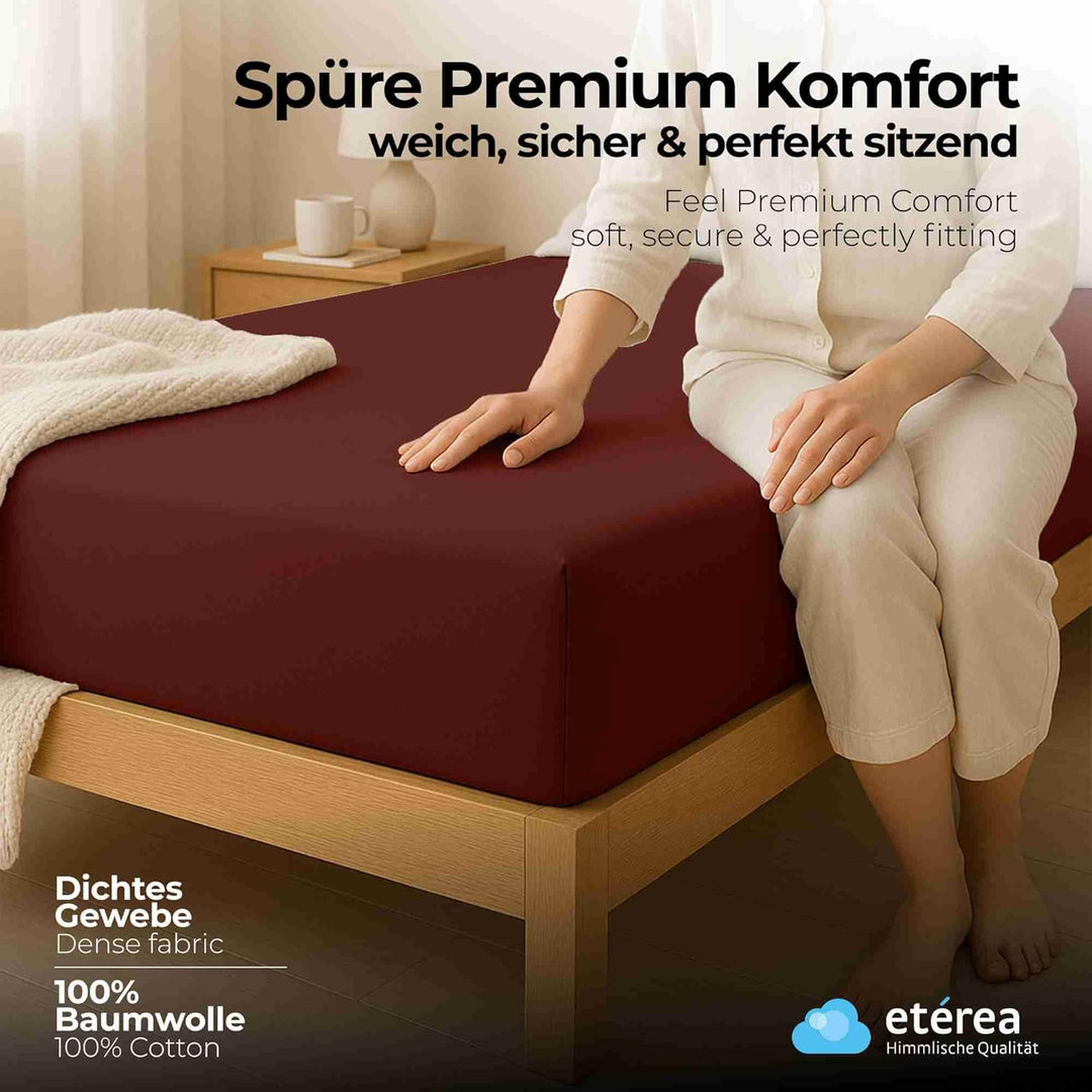 etérea Jersey Spannbettlaken 180x200cm - 200x200cm Bordeaux bis 25 cm Höhe - 100% Baumwolle Comfort