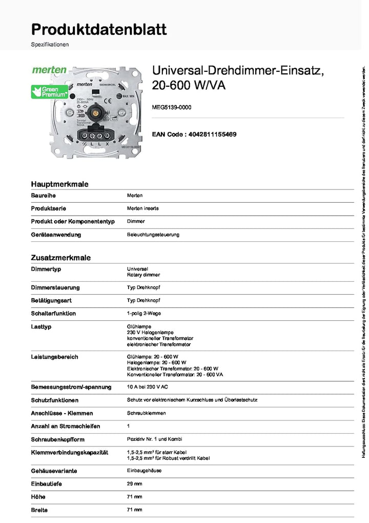 Schneider Electric Merten MEG5139-0000 Dimmschalter, Unterputz Universal-Drehdimmer-Einsatz für dimm