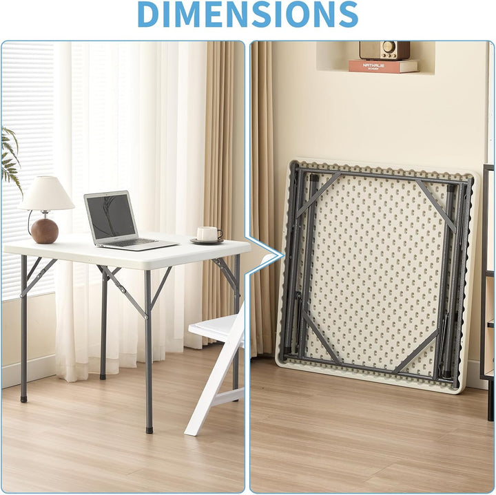 KAIHAOWIN Klapptisch Esstisch 80x80cm Quadratischer Gartentisch Weiss Flohmarkttisch Wetterfest für