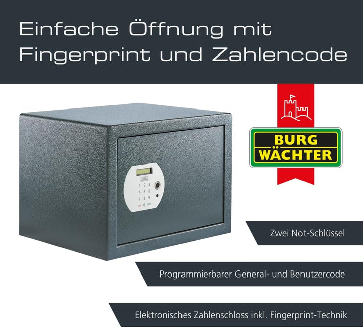 Burg-WÄCHTER Möbeltresor mit elektronischem Zahlenschloss und Fingerabdruck, Inkl. Fachboden, Zur Wa