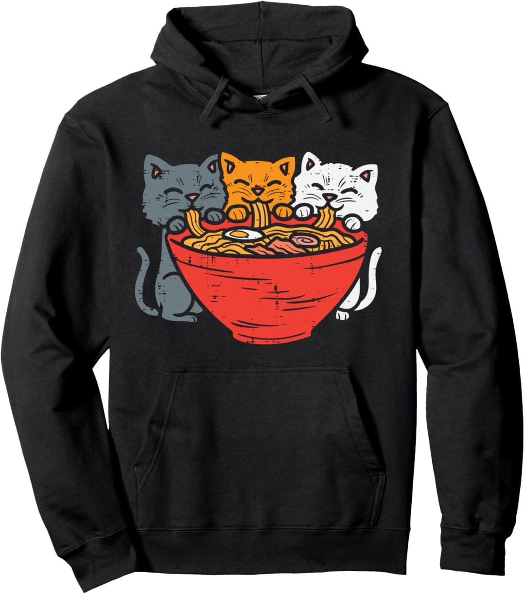 Cats Eating Ramen Kawaii Japanese Noodle Food Anime Lover Pullover Hoodie