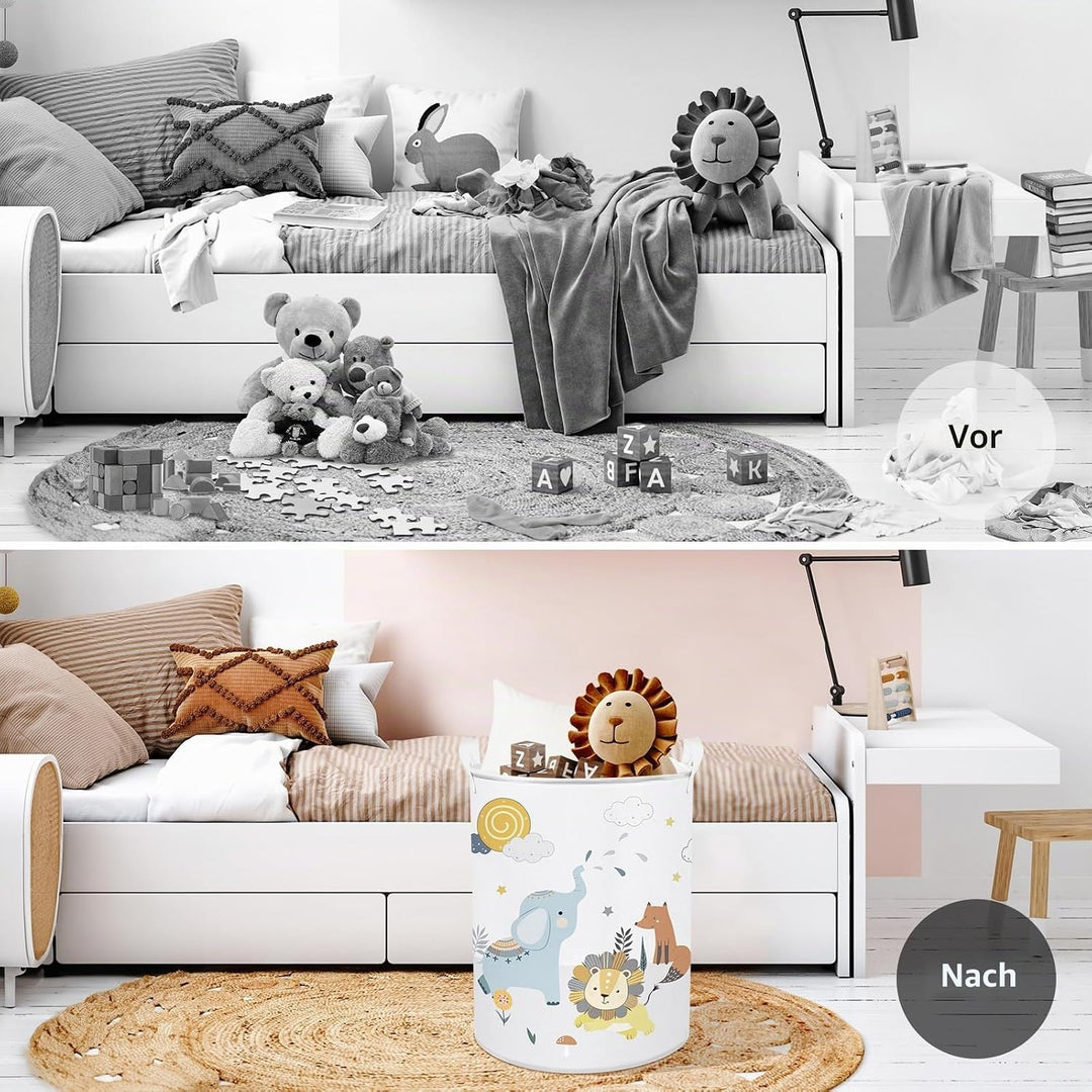 Clastyle 45L Waldtier Elefant Fuchs Löwe Wolken Baby Wäschekorb Giraffe Affe Spielzeug Kleidung Weis